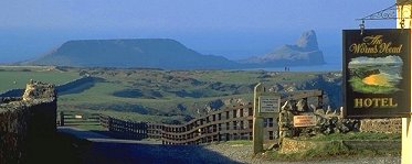 Worm's Head, viewed from Worm's Head Hotel, Rhossili, Gower, Swansea, Wales